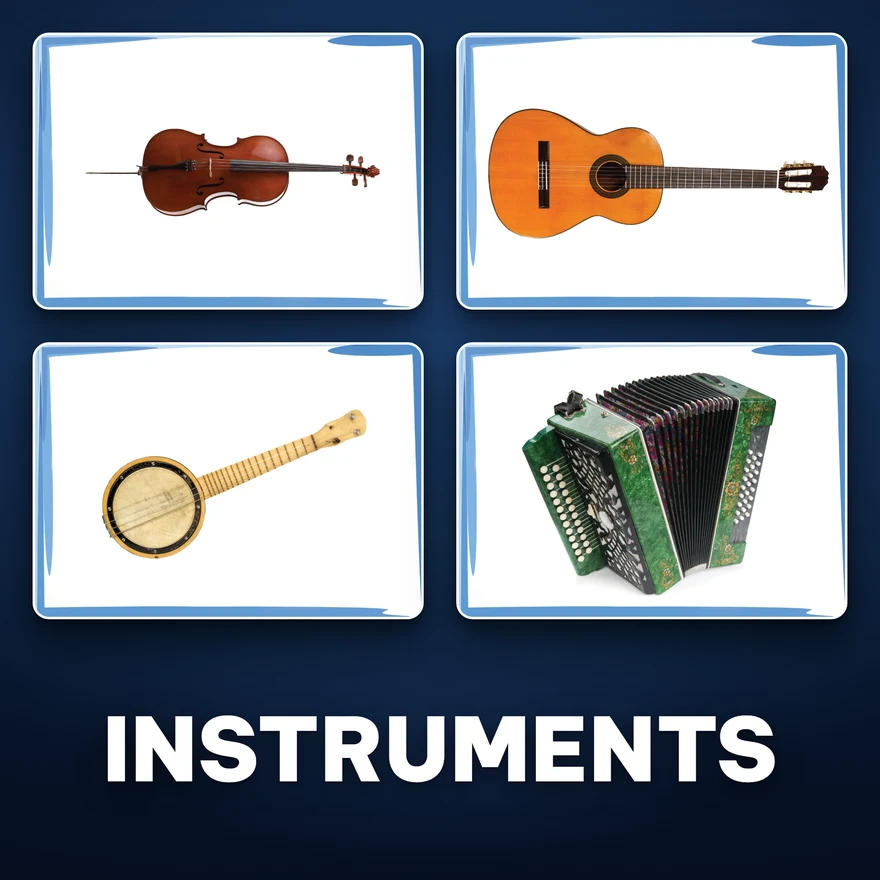 Okładka kart prezentacyjnych Instruments — instrumenty po angielsku